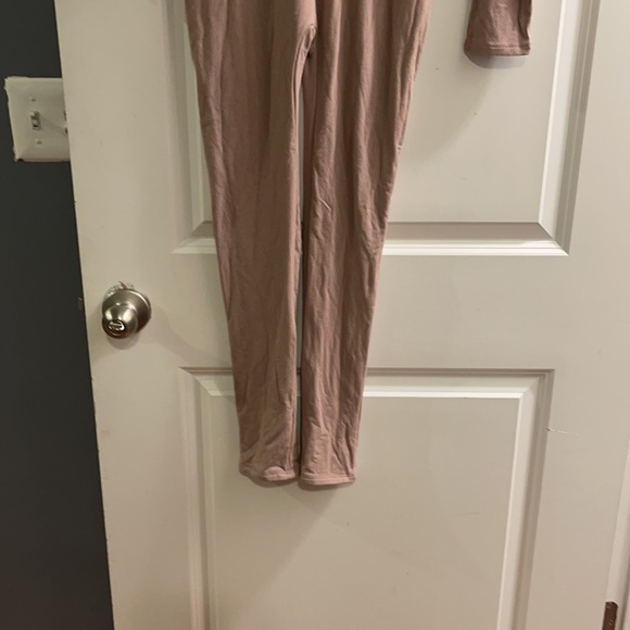 Naked Wardrobe nude beige Long sleeve V-neck front back jumpsuit medium - Picture 2 of 4